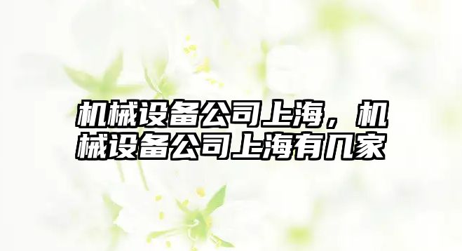 機械設(shè)備公司上海，機械設(shè)備公司上海有幾家