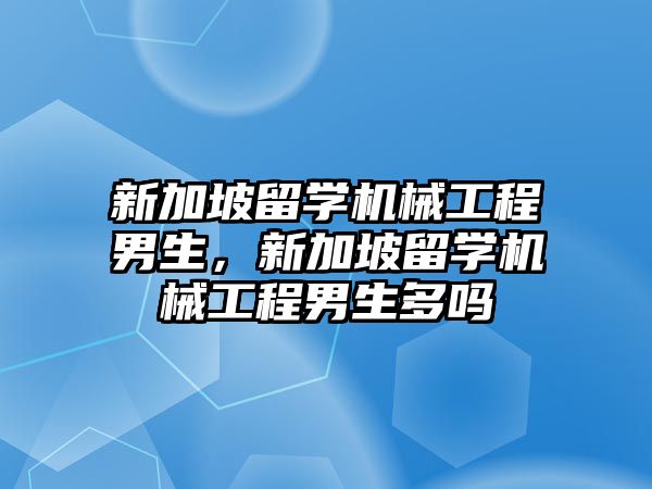 新加坡留學機械工程男生，新加坡留學機械工程男生多嗎