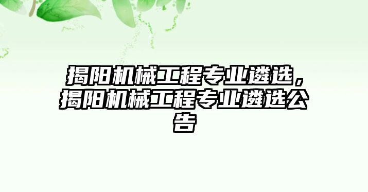 揭陽機(jī)械工程專業(yè)遴選，揭陽機(jī)械工程專業(yè)遴選公告